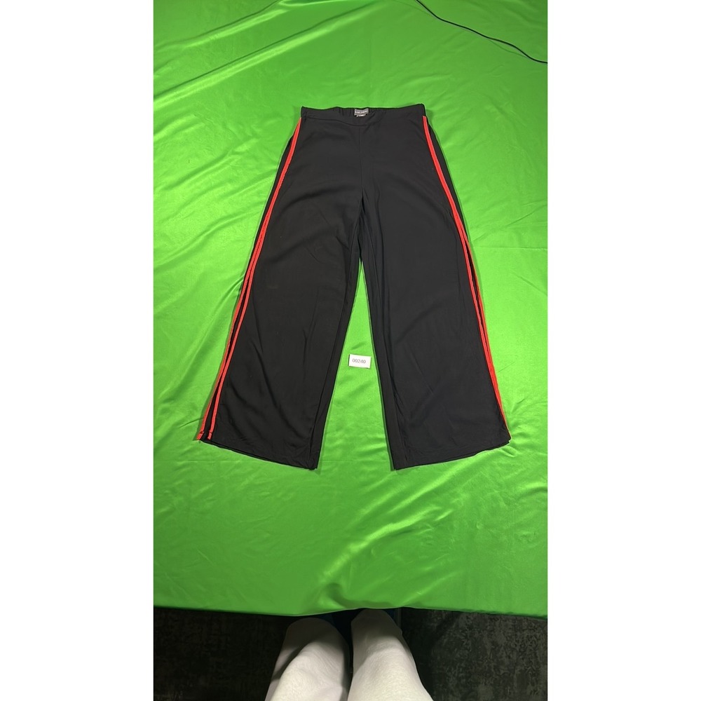 Sans Souci Black Wide Leg Track Pants Red Side Stripes Athleisure Small
